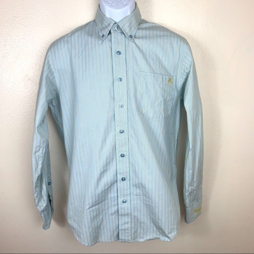 Coogi Shirt Blue Striped Silver buttons down Small